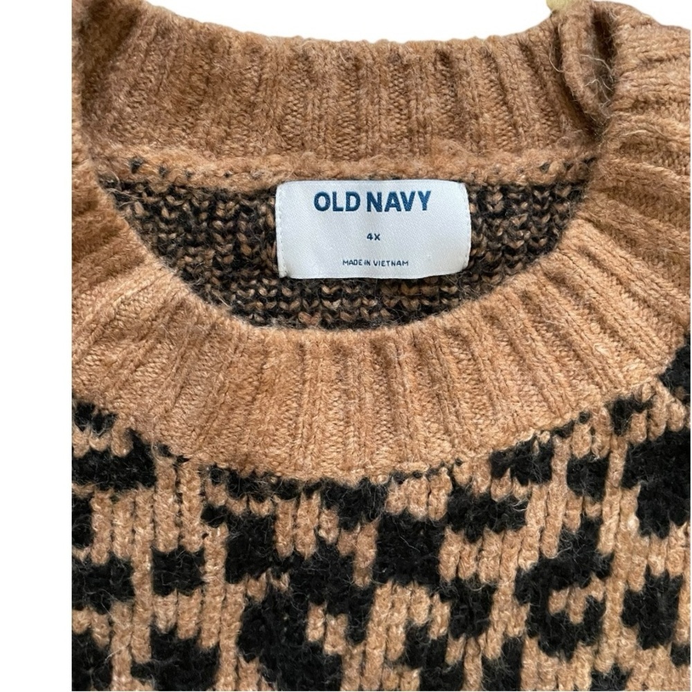 Old Navy Womens Cozy Crew Neck Sweater Cheetah Leopard Print Size 4X brown tan - Picture 3 of 4